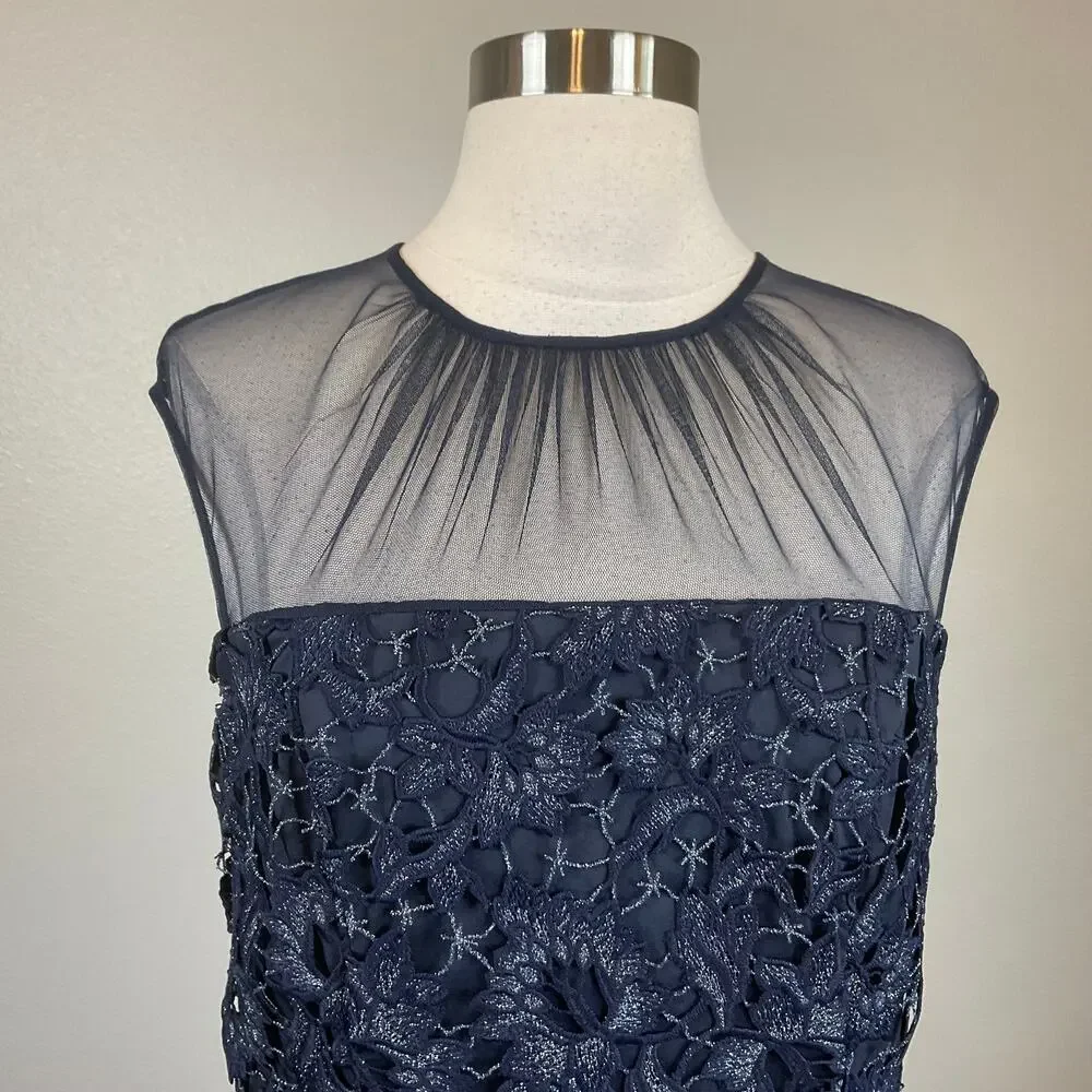 Aidan Mattox Lace Sleeveless Midi Sheath Party Cocktail Dress Blue Size 10 - Picture 6 of 11